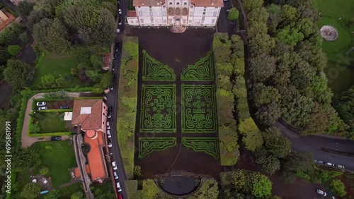Villa Aldobrandini with maze garden aerial reveal Frascati, Italy photo
