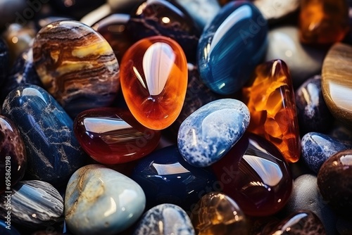 closeup Various stones minerals and gems natural background. Generative AI