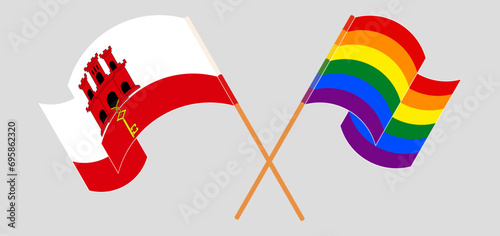 Crossed and waving flags of Gibraltar and LGBTQ