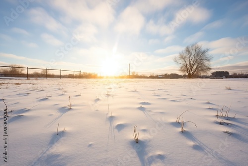 sun rays over snow-covered field