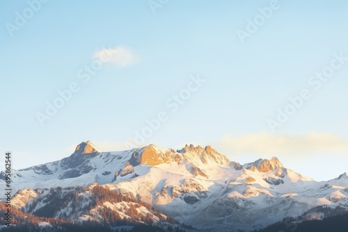 morning light casting gold on snow-capped peaks