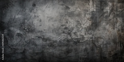 Blackboard and texture converges on dark grunge textured background. Aged and weathered surface painted in shades of black and gray tells story of time passage and unique character it imparts © Wuttichai