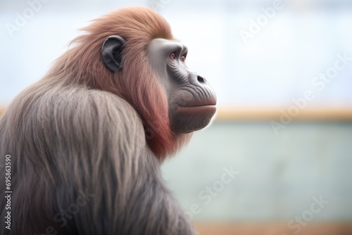profile shot of dominant baboon sitting photo