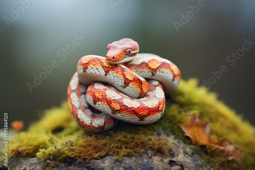 corn snake coiled on a warming rock