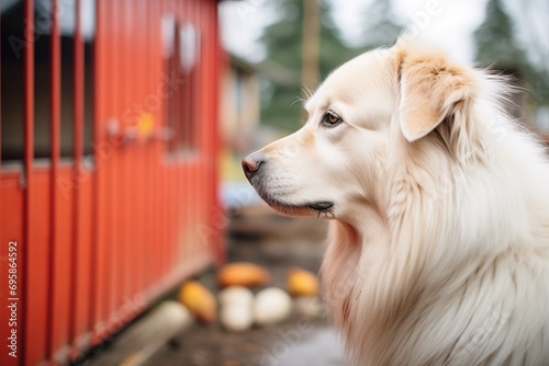 mcnab dog staring attentively at a chicken coop photo