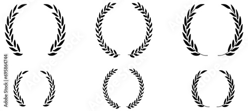 Collection of different black and white silhouette circular laurel foliate. Vector illustration photo