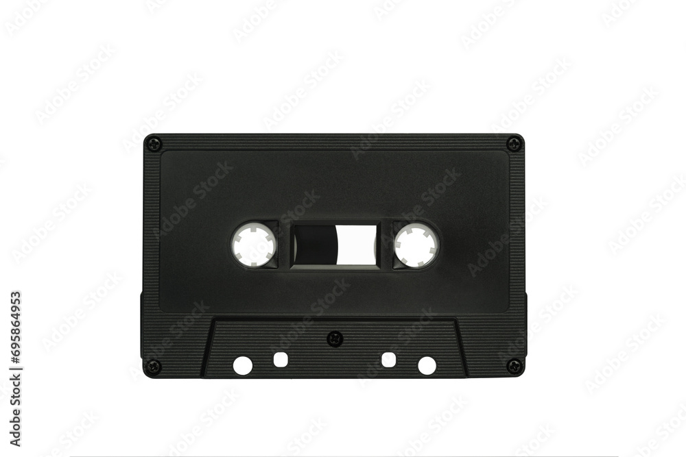 Black audio cassette standing  with transparent layer