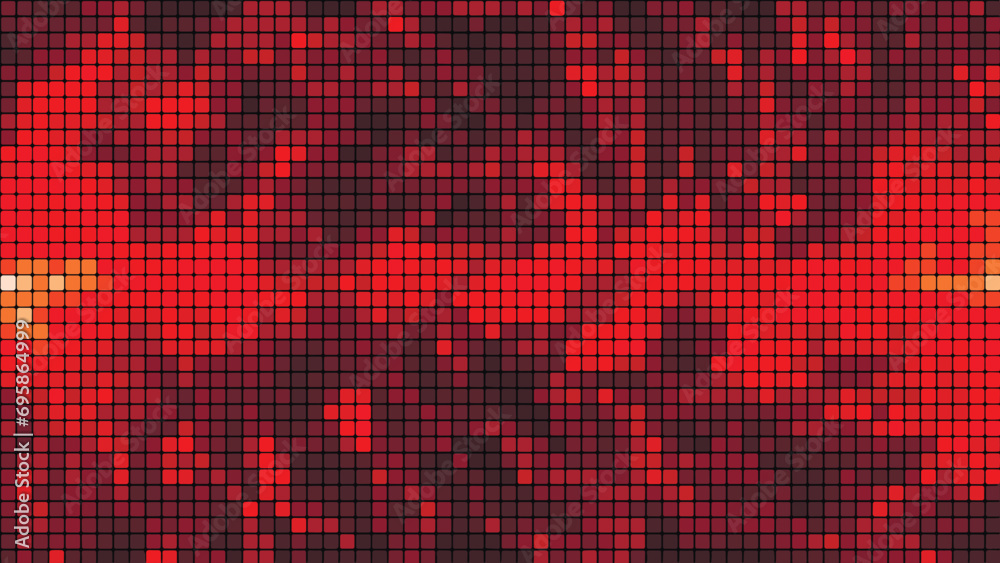 Red mosaic tile background in technology concept. Abstract red LED squares. Red pixel grid background. Vector illustration.