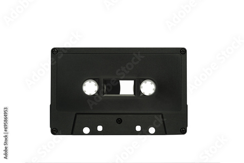 Black audio cassette standing  with transparent layer