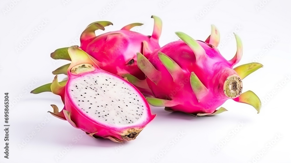 Dragon fruit isolated on white background.Ripe red dragon fruit on white background, Dragon fruit isolated on white background.Ripe red dragon fruit on white background,