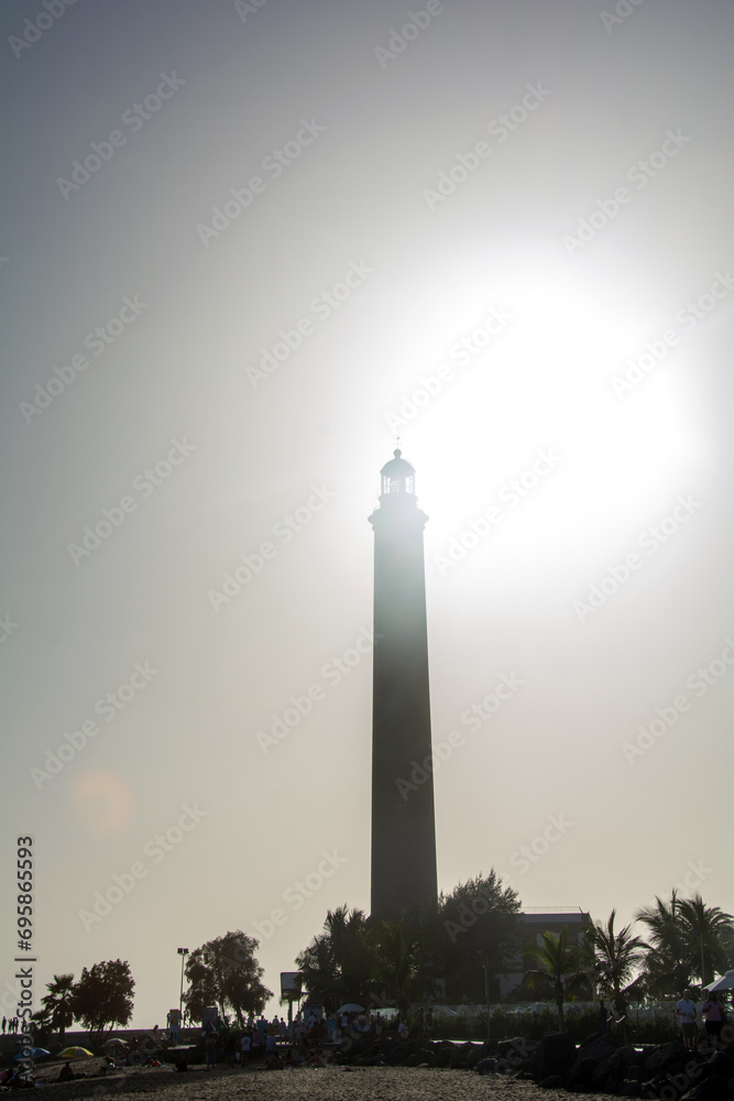 Lighthouse in Maspalomas, Gran Canaria, Spain at sunset