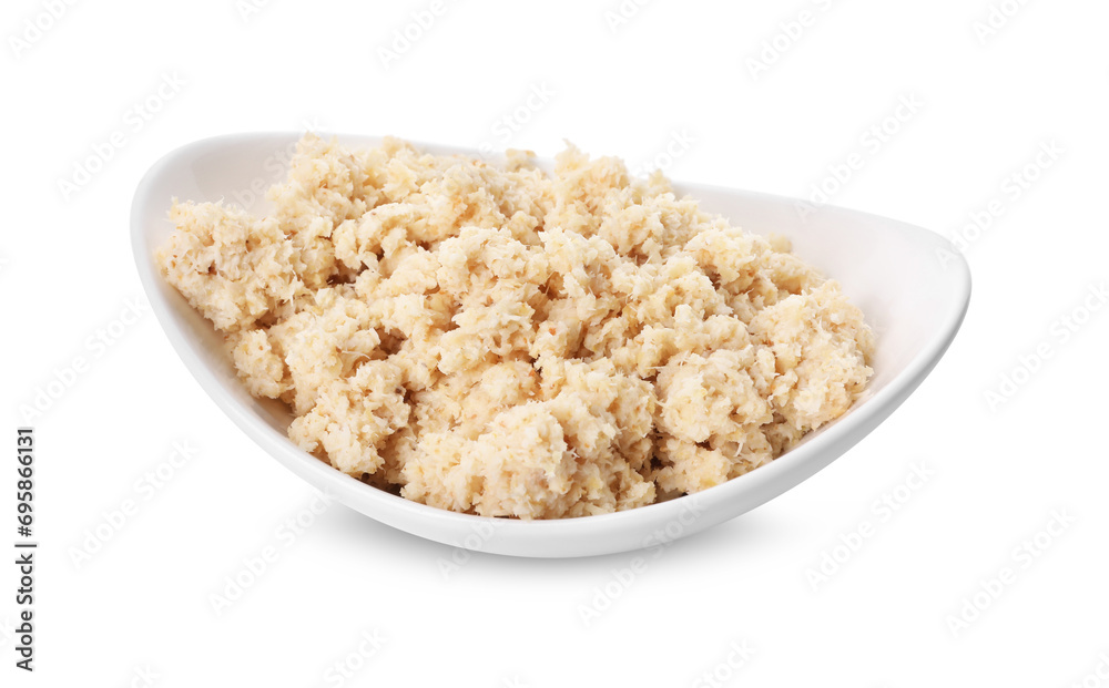 Bowl of tasty prepared horseradish isolated on white Bowl of tasty prepared horseradish isolated on white