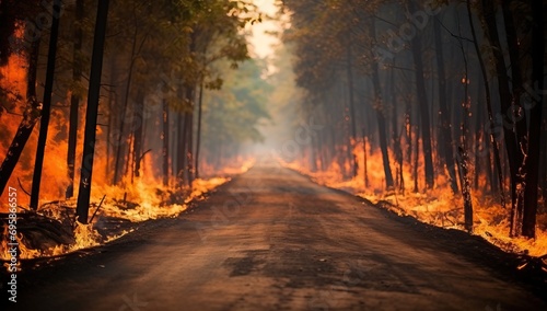 Forest Fire Engulfing Road