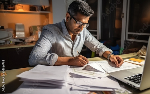 indian businessman doing some paperwork.