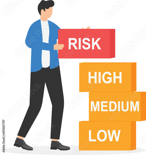 Businessmen hold cube risk. Risk management, control and assessment concept vector illustration

