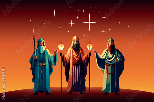 three wise man on christmas eve vector illustration