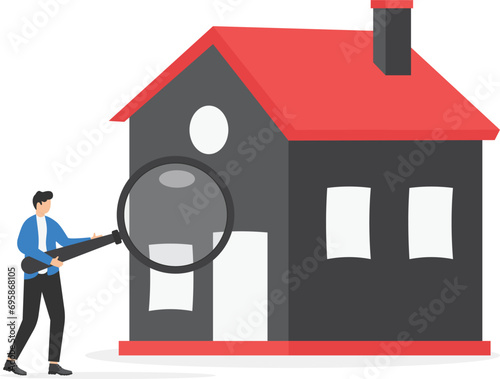 A real estate appraiser assessed property values with magnifying glass, property evaluation for sale, home check services,

