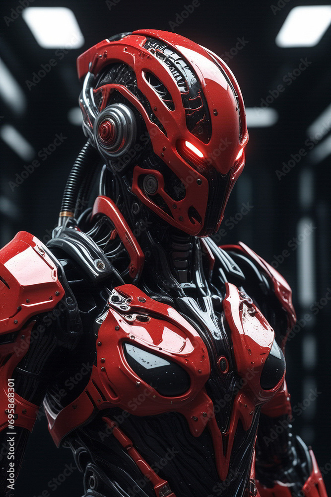 an intricate red and black biomechanical suit splashing and dripping a crisp and smooth beautiful. ai generative an intricate red and black biomechanical suit splashing and dripping a crisp and smooth beautiful. ai generative