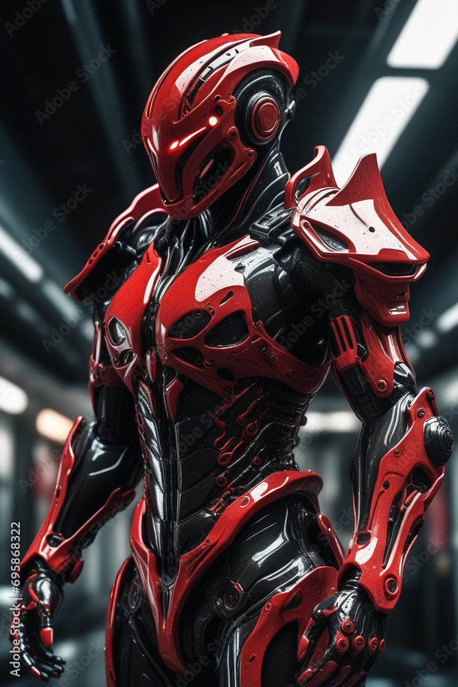 an intricate red and black biomechanical suit splashing and dripping a crisp and smooth beautiful. ai generative an intricate red and black biomechanical suit splashing and dripping a crisp and smooth beautiful. ai generative