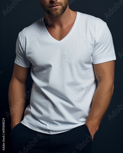Mockup white t-shirt on white caucasian male