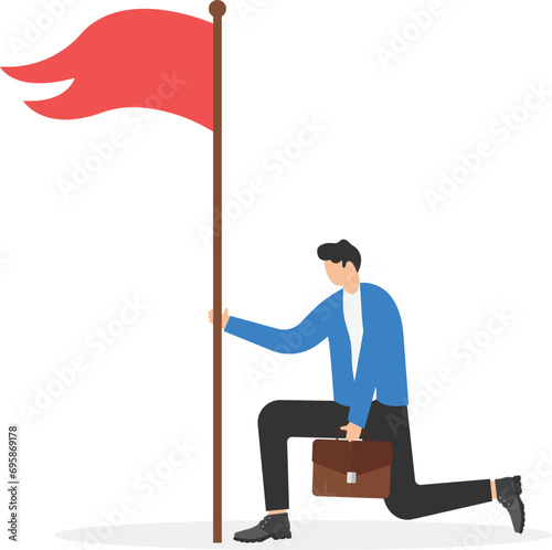 Give up, abandon hope or dream, loser or business failure, fatigue or exhaustion from hard work, desperate or hopelessness concept, sad businessman giving up waving white flag asking for help.

