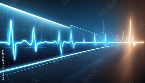 cardiogram cardiograph oscilloscope screen blue illustration background emergency ekg monitoring blue glowing neon heart pulse heart beat electrocardiogram photo