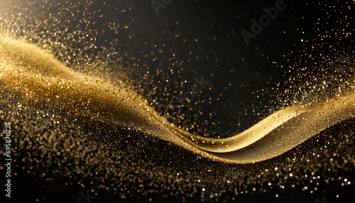 beautiful dark abstract background with wave shaped golden dust splash