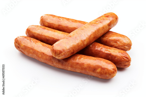 Fried pork sausages, isolated on white background