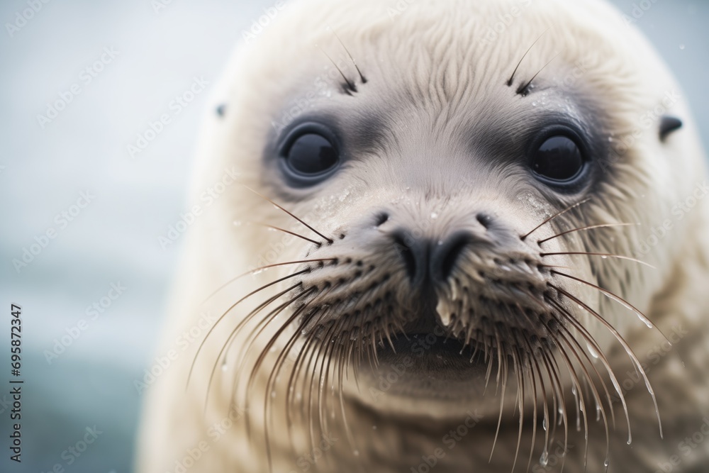 close-up of a seals whiskered face - obrazy, fototapety, plakaty 