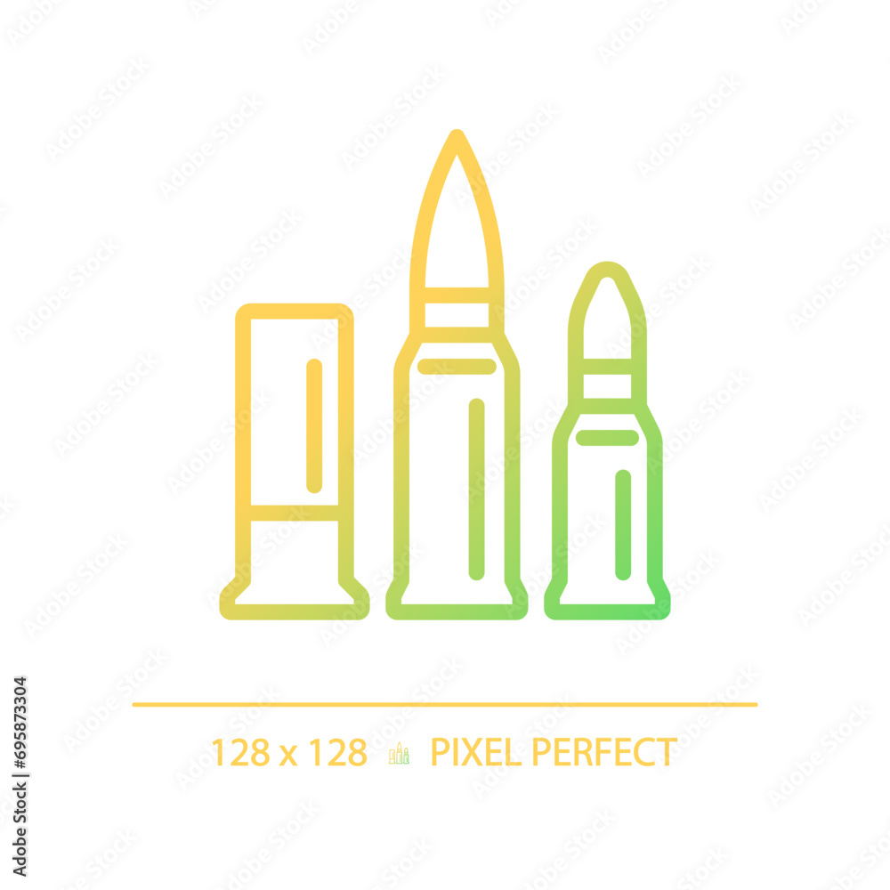 2D pixel perfect gradient caliber icon, isolated vector, thin line illustration representing weapons.
