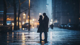 Romantic Couple Kissing in the Rain