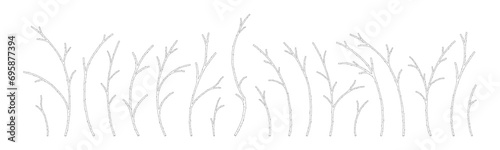 Set of apricot tree branches without flowers. Hand drawn fruit twigs in modern line art style, vector illustration. Sketch of spring branches in line art style. Black elements outline with white fill