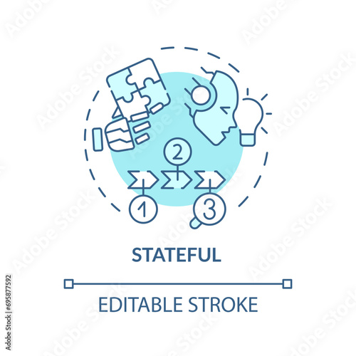 2D editable blue stateful icon, monochromatic isolated vector, thin line illustration representing cognitive computing.