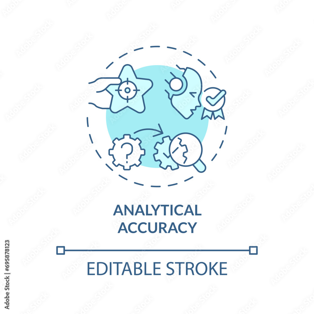 2D editable blue analytical accuracy icon, monochromatic isolated vector, thin line illustration representing cognitive computing.