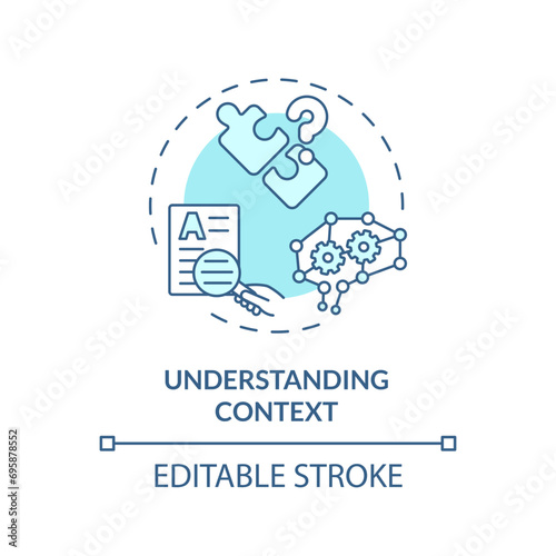 2D editable blue understanding context icon, monochromatic isolated vector, thin line illustration representing cognitive computing.