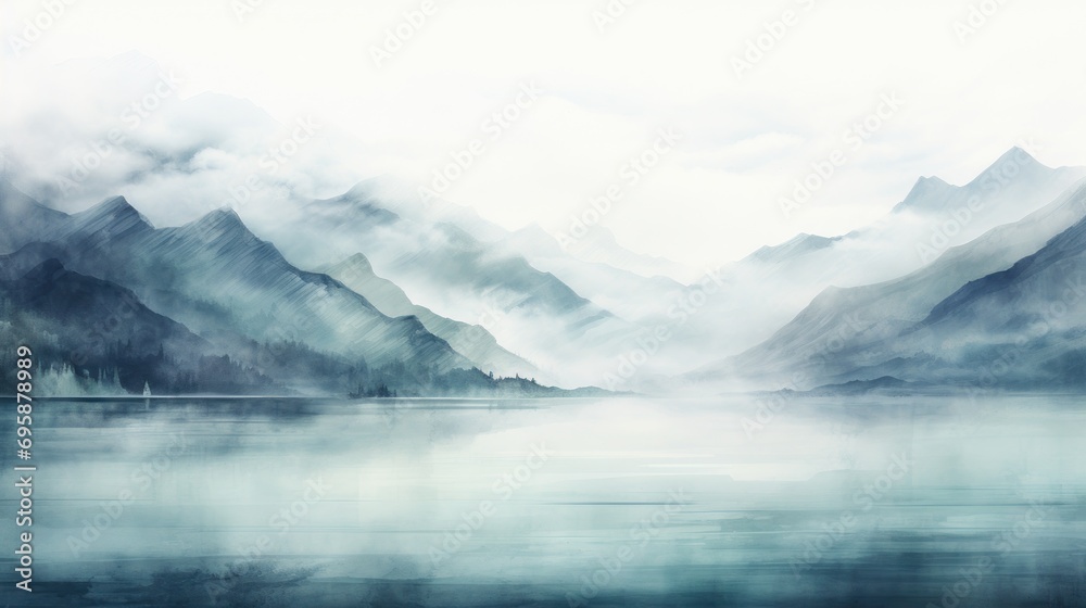 Misty Mountain Lake with Gentle Rain