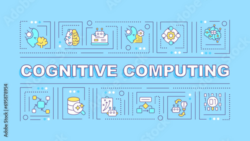 2D cognitive computing text with various thin line icons concept on green monochromatic background, editable vector illustration.