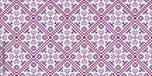 Seamless geometric embroidery pattern, pink pattern, white background illustration, vector