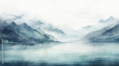 Misty Mountain Lake with Gentle Rain © Sariyono