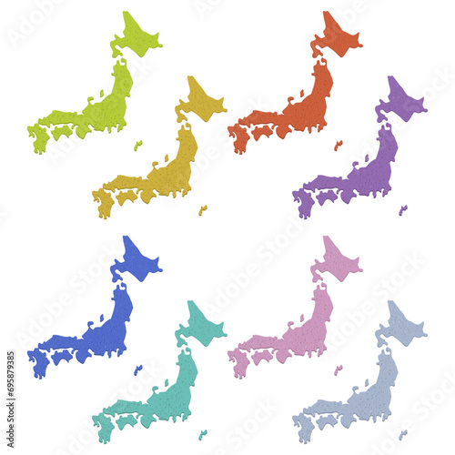和風な日本地図のカラーバリエーションイラストセット