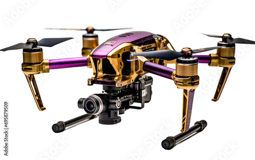 Purple and Gold Drone Camera Flying Gadget on a White or Clear Surface PNG Transparent Background