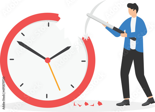 Time management, balance timeline for work and personal life or project management concept, businessman manager or office worker using a tool to break the clock to manage time for projects deadline.

