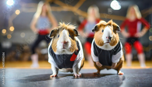 guinea pigs taking dance lessons in dancing gym .ai generated