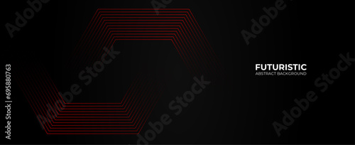 Abstract glowing red geometric lines on black background. Elegant shiny red rounded square lines pattern. Minimal geometric. Modern futuristic graphic design. Suit for cover, header, poster, banner. © Umar