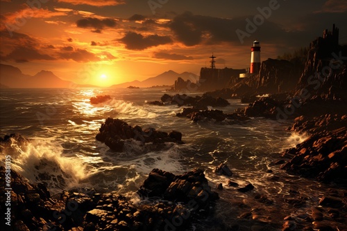 Lighthouse on Secluded Island - Serene Seascape, Beach Summer Landscape for Adventurous Travelers