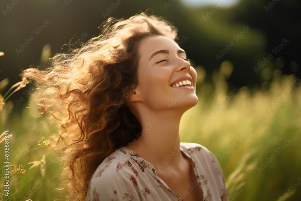 Woman Happy, Beautiful Active Free Girl on Summer Green Outdoor Background Woman Happy, Beautiful Active Free Girl on Summer Green Outdoor Background