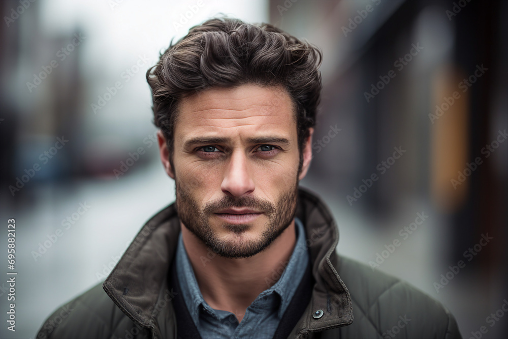 Photography of attractive young guy walking outdoors in autumn casual clothing Photography of attractive young guy walking outdoors in autumn casual clothing