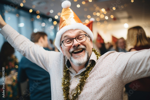 AI generated picture of happy cheerful people celebrate newyear party in office