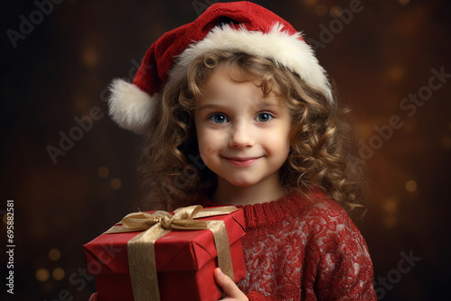 Generative AI happy child decorated christmas tree christmas gifts festive indoor living room magic photo