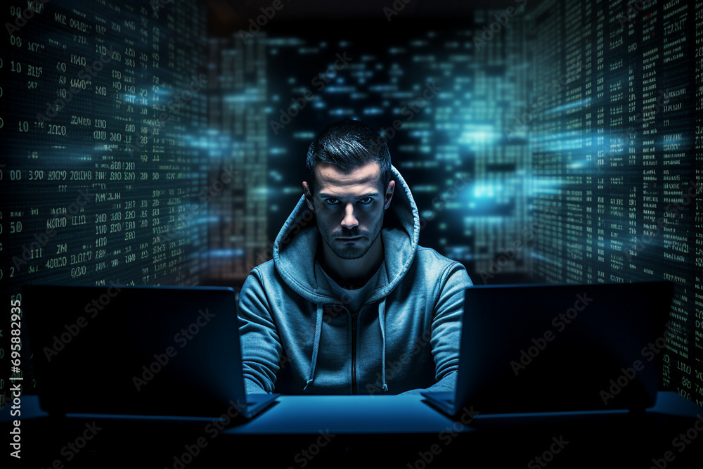 Generative AI picture of successful data center it specialist working for cyber data security company
